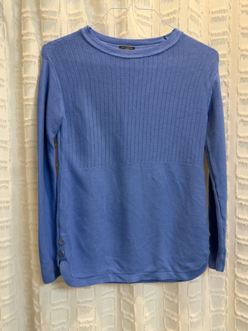 Talbots Petite Blue Ribbed Knit Long Sleeve Top